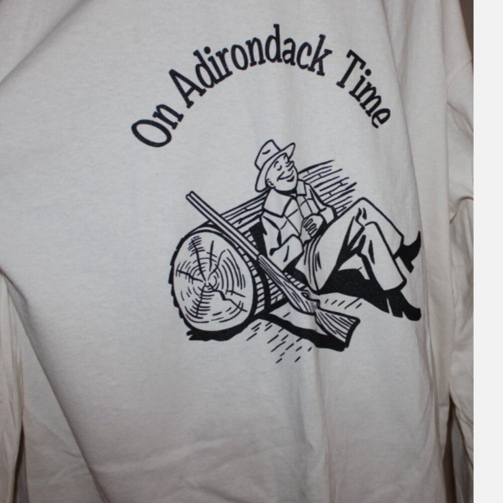 On Adirondack Time Novelty Long Sleeve Tee Grandpa Hunter Gift XL NWT T Shirt